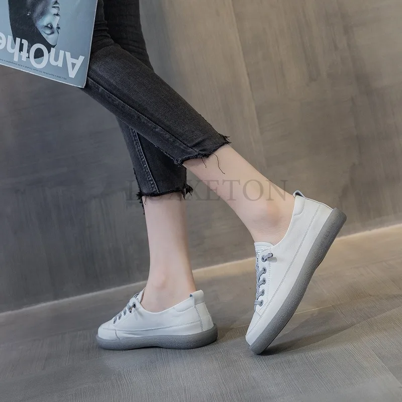 Genuine Leather Flat Bottomed Widened Oversized Women Casual Shoes Comfortable Soft Lightweight Versatile Board Shoes