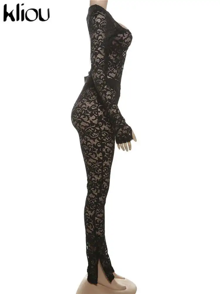 NewLace Borduren Vrouwen 2-delige set Sexy Hot Sheer Backless Hollow Slim Body + Bijpassende Hoge Taille Broek Mujer Clubwear