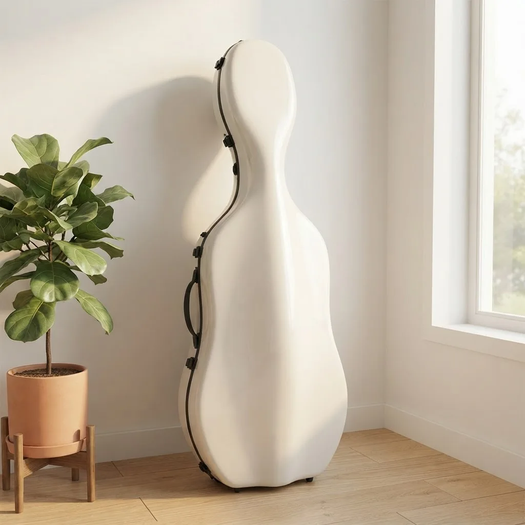 Fiberglass Cello Box with Wheels, Handheld Buckle, 4/4 Size, Hard Shell Pressure Resistant, Instrument Storage and Transport Box