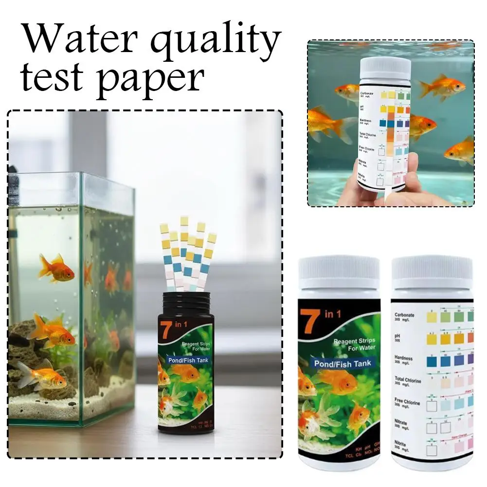 100 Streifen PH-Teststreifen 7-in-1 Wasserteststreifen Aquarium Wasserqualitäts-Set Fischbecken-Teststreifen Nitrat-Werkzeuge Zubehör