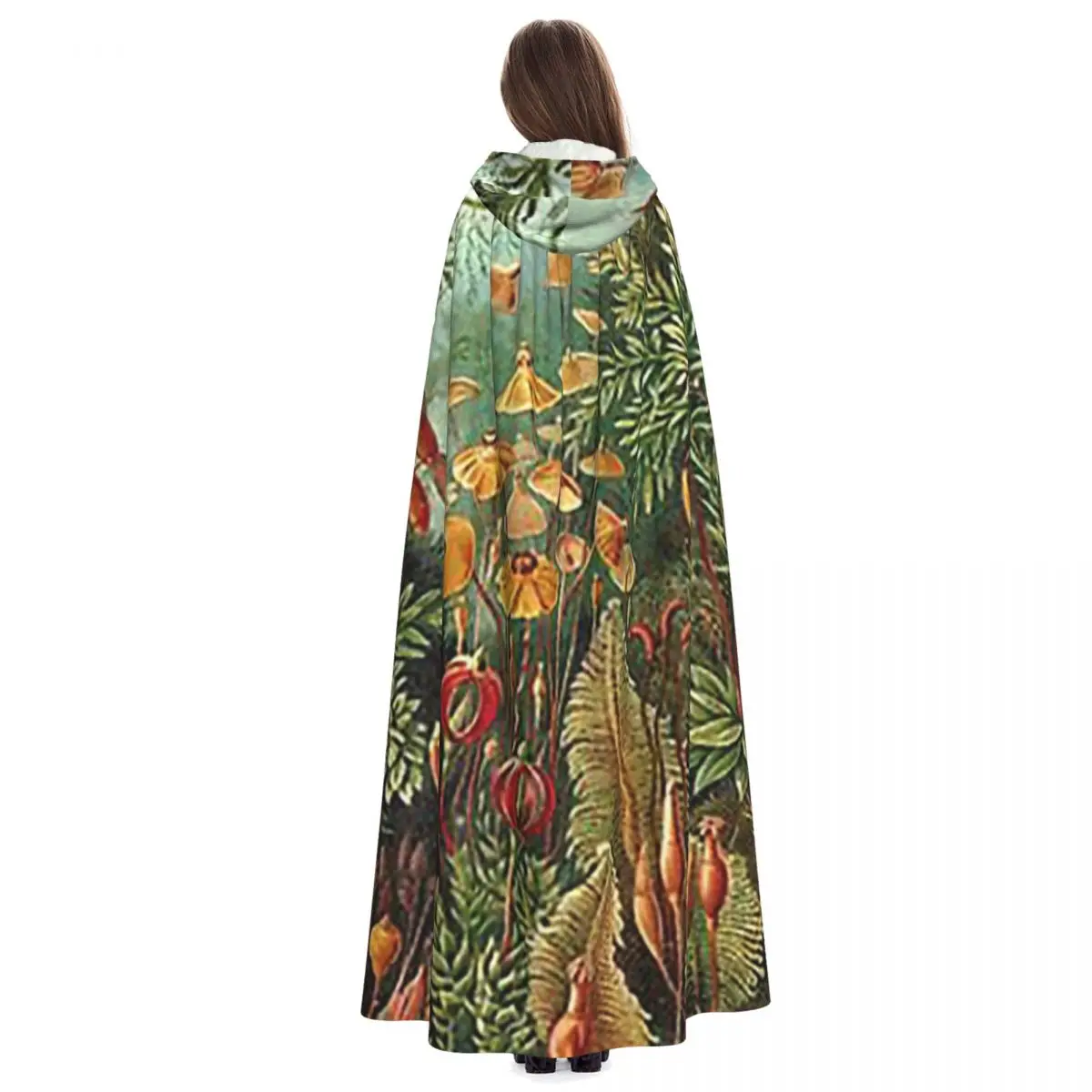Plantas decorativas natureza pintura longa capa com capuz bruxa traje medieval cosplay capa halloweencoat adulto unisex