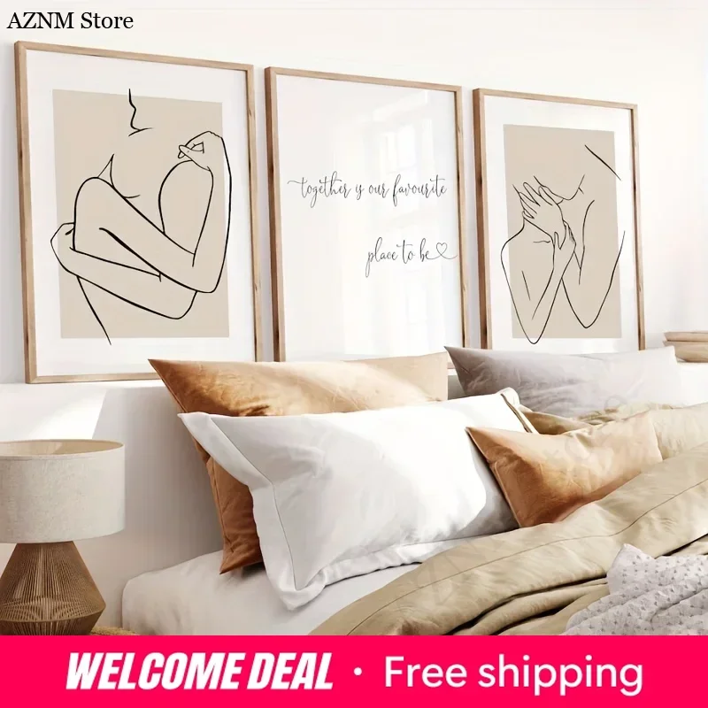 Beige Canvas Painting Couple Prints - Modern Together Is Our Favourite Place To Be Unframed Wall Art