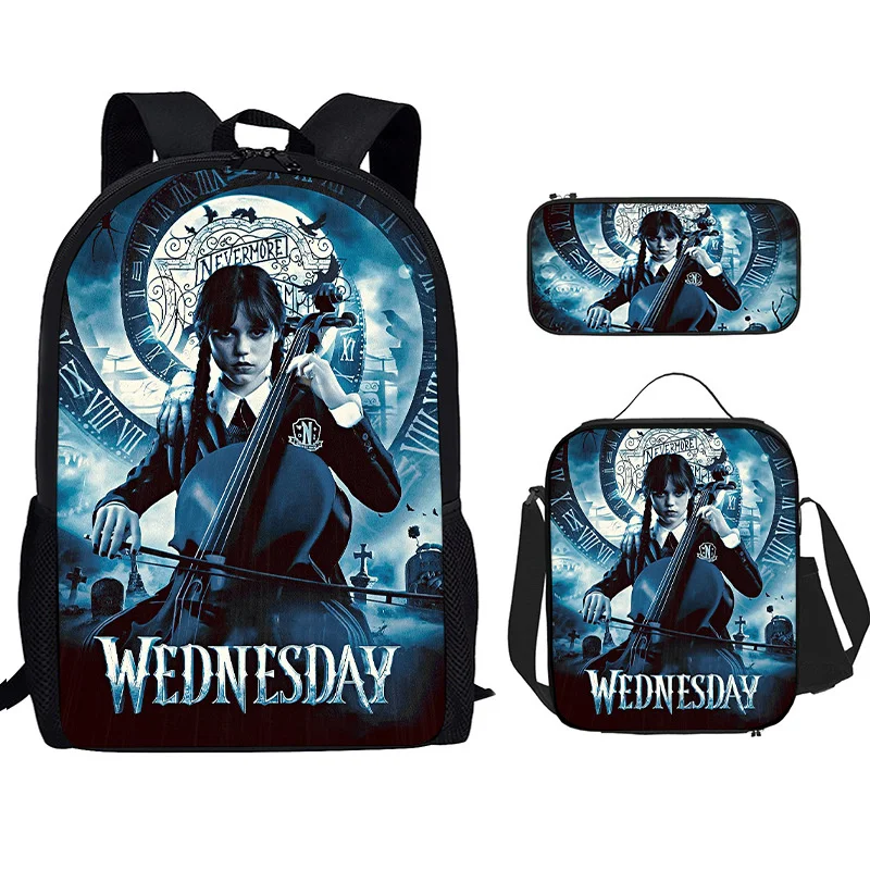 Nieuwe Adams Wednesday Schooltas Driedelige Set Nylon Hoge Kwaliteit Bedrukte Student Cosplay Boekentas Messenger Bag Voor Kinderen Cadeau