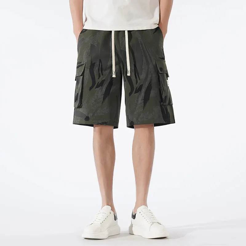 

Men's Summer Ice Silk Thin Five-Quarter Workwear Shorts Loose Large Size Straight Leg Quick Dry Sports Mid-Pants