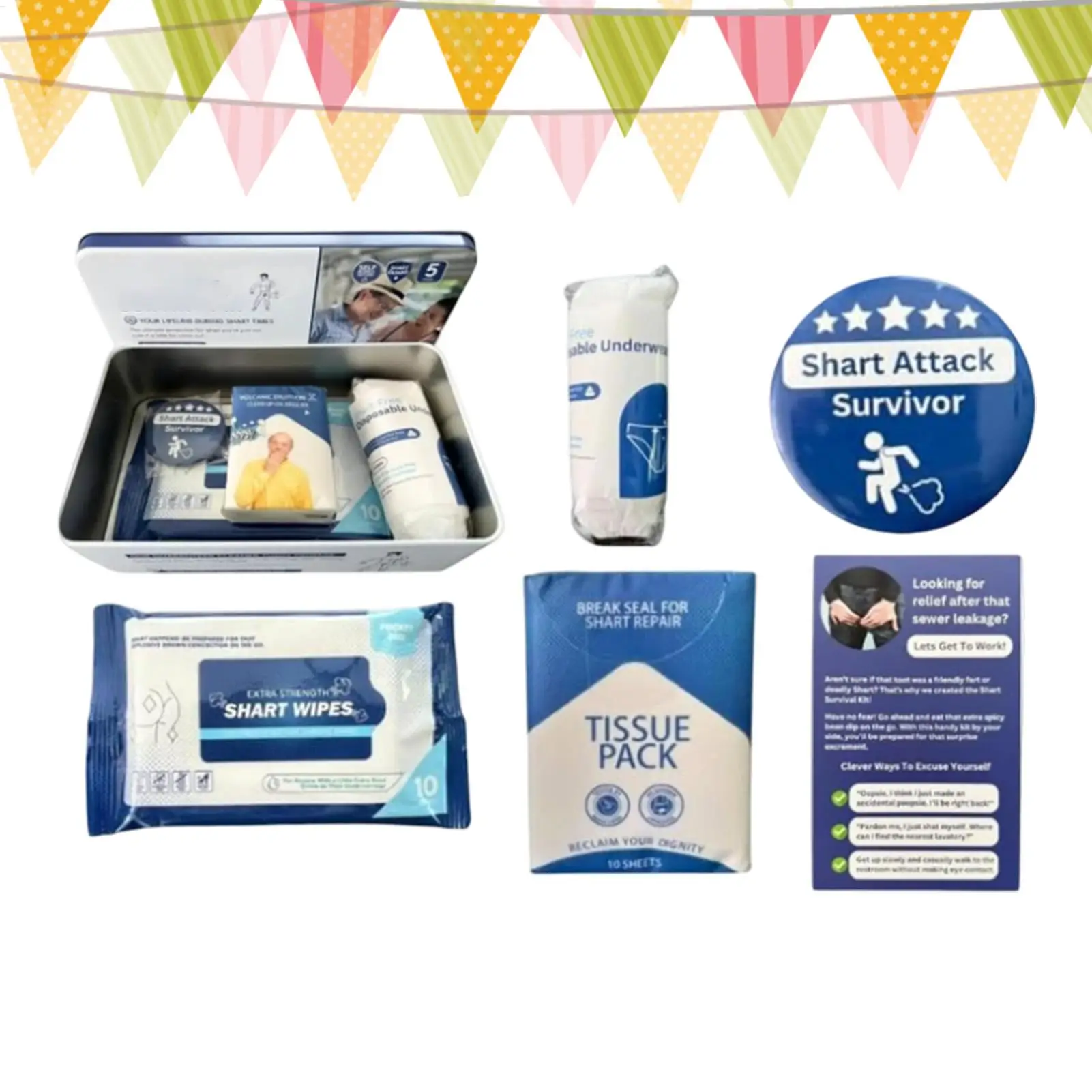 Portable fart gag Survival Kit Poop Survival Set Hilarious Prop Relaxation with Tissues Poop Prank Survival tool For Teens Adult