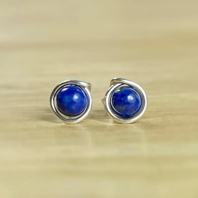 Lapis lazuli stud earrings, the birthstone of September
