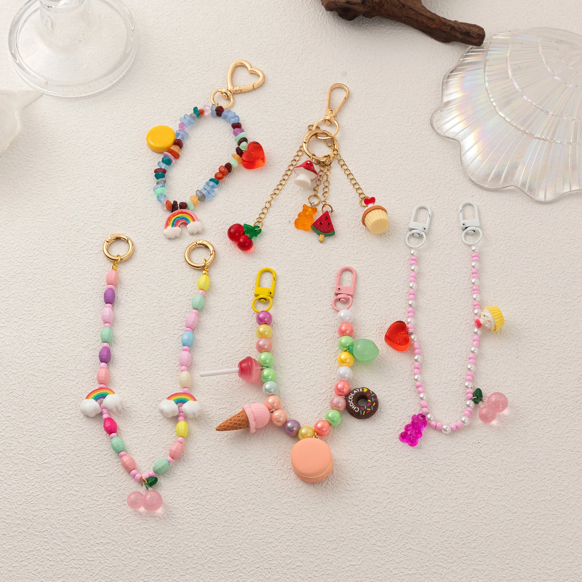 

Colorful bead acrylic bag chain hanging decoration ice cream lollipop food macaron bag chain