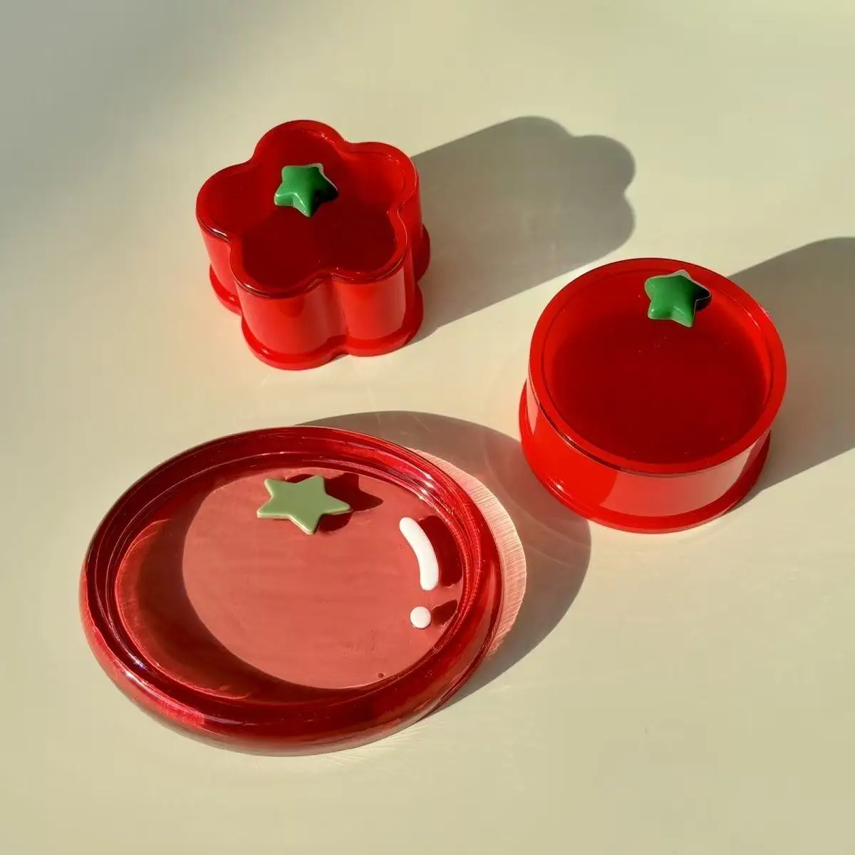 Showa Style Tomato Fire Red Ancient Epoxy Storage Box Plate Tomato Festive Ornament Ins Finished Desktop Gift Room Decoration
