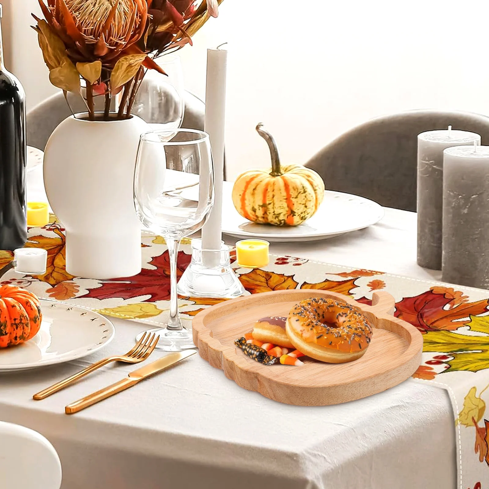 

Pumpkin Shaped Wooden Serving Plate Smooth Safe Surface For Food Display Snack Storage Fruit Nut Tray Household Kitchen