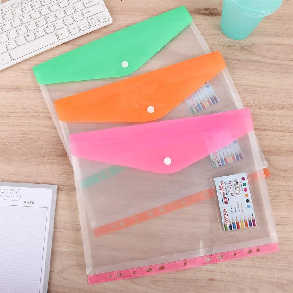 Button Zipper bag Storage Bag Transparent With Snap Closure Document Bag Document Organizer A4 File Folders Test Paper Holder