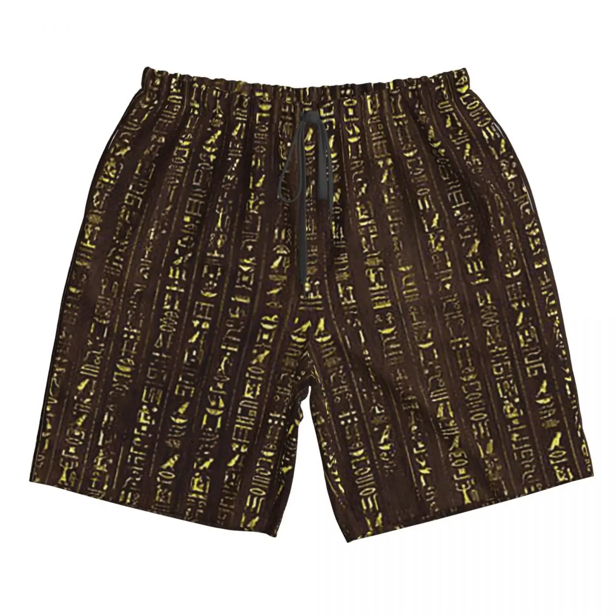 

Golden Egyptian And Hieroglyphics On Wood Trunks Beach Board Shorts Casual Quick Dry Swim Summer Men Pants