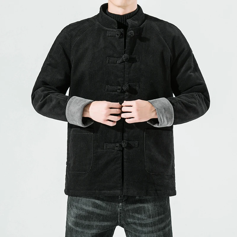 

Autumn Winter Men Corduroy Parkas Chinese Style Overcoats Men Button Padded Cotton Jacket Coat Male Casual Vintage Hanfu Parka