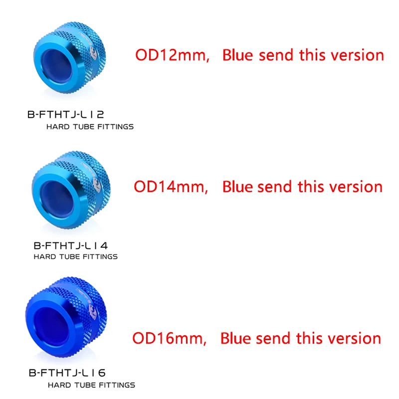 Złączka Bykski OD12mm/OD14mm/OD16mm do rur akrylowych, z gwintem G1/4'', ręcznie zaciskana, do sztywnych rur komputerowych, czerwona, niebieska, pistoletowa. — zdjęcie produktu 4