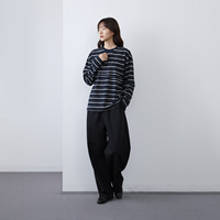 Retro Striped Long Sleeve round Neck Women's T-shirt Basic Style Casual Fashion Cotton Blend Tees Loose Fit Autumn Wear