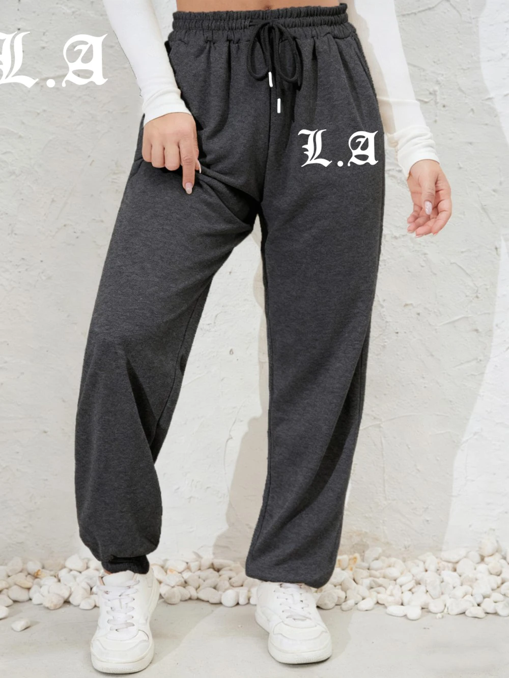 Los Angeles Printing Sweatpants Womens Winter Trousers Fleece Warm Elastic Waist Pocket Sporty Pants Casual Womans Sportswear