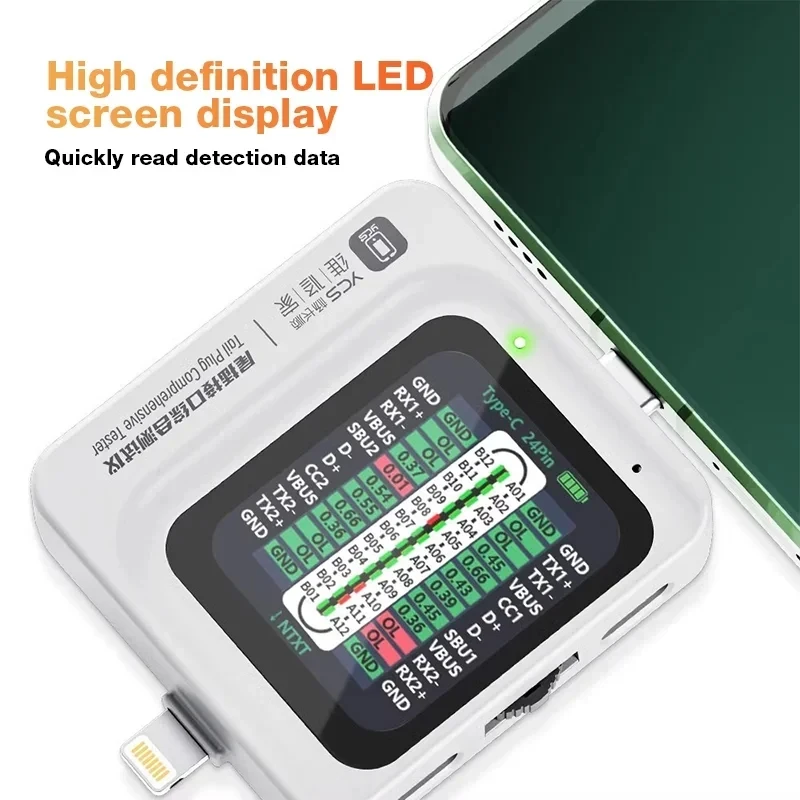 YCS TNS360 Tail Plug Comprehensive Tester Detector, 30V~5A, Support Lightning and Type-C Interface Devices Automatic Detection