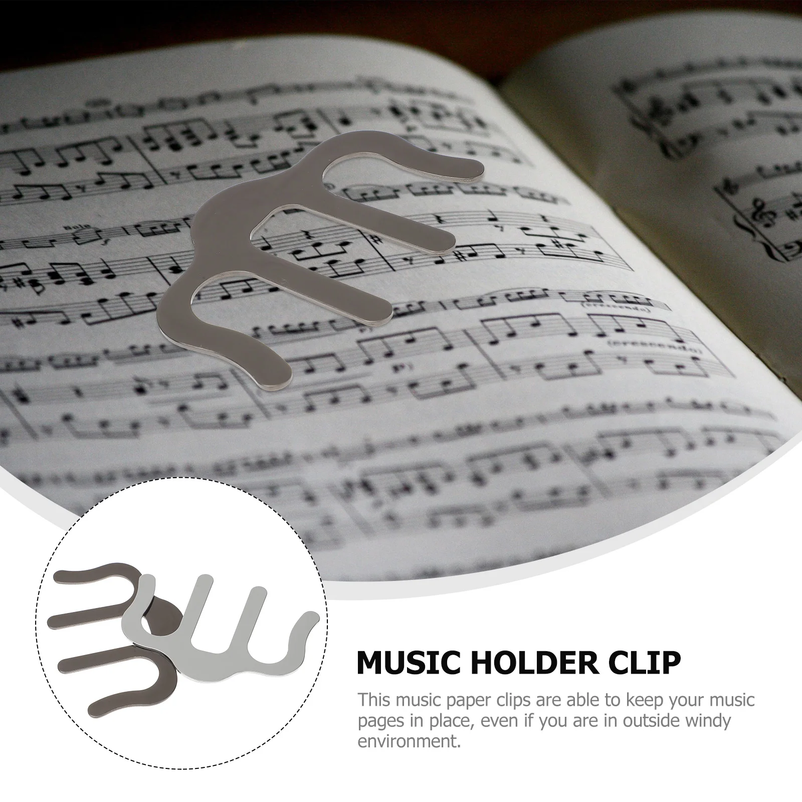 

2pcs Score Clip Black White Alloy Durable Music Music Page Clip Page Book Holder Guitar Paper Reading Material