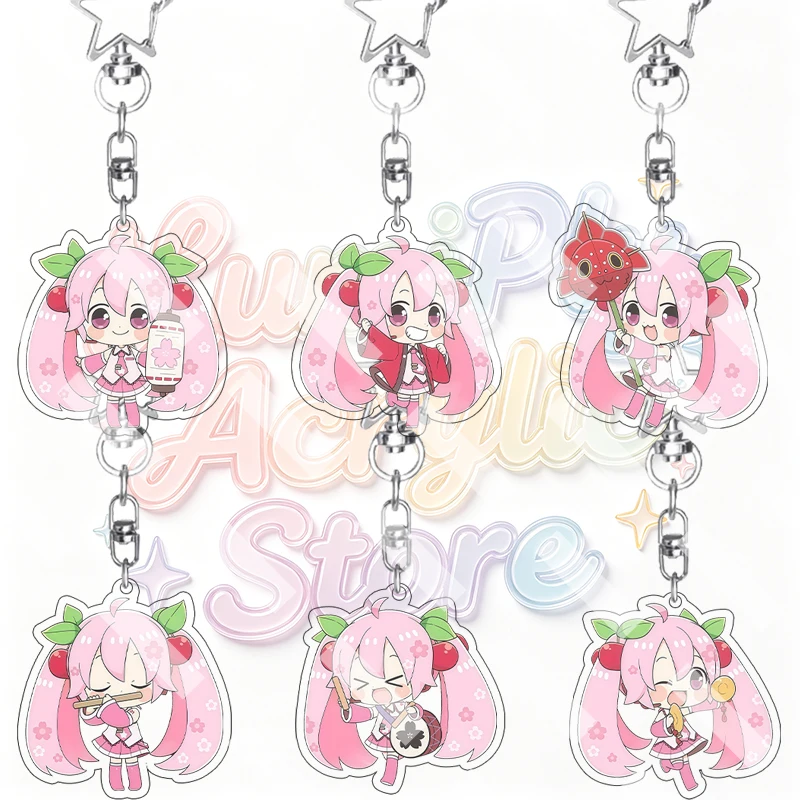 Cartoon Sakura Miku Japanese Festival Q Version Acrylic Keychain Anime Cute Accessory Hatsune Miku Backpack Pendant Jewelry Gift