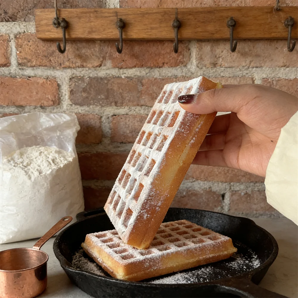17cm Rectangular Brussels Waffles Dusting Powdered Sugar Crispy outside Model for Kitchen Baking Shop Props Cooking Accessories