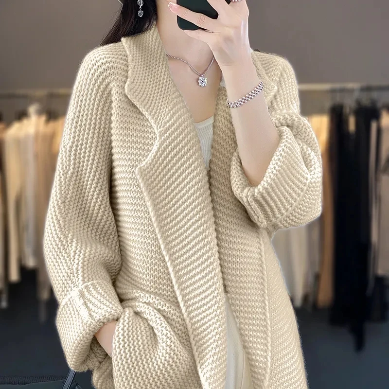 Women\'s Long Cardigan Sweater Autumn Winter New Thick Korean Loose Knit Sweater Coat Lazy Wind Female Knit Cardigans Jacket Y793