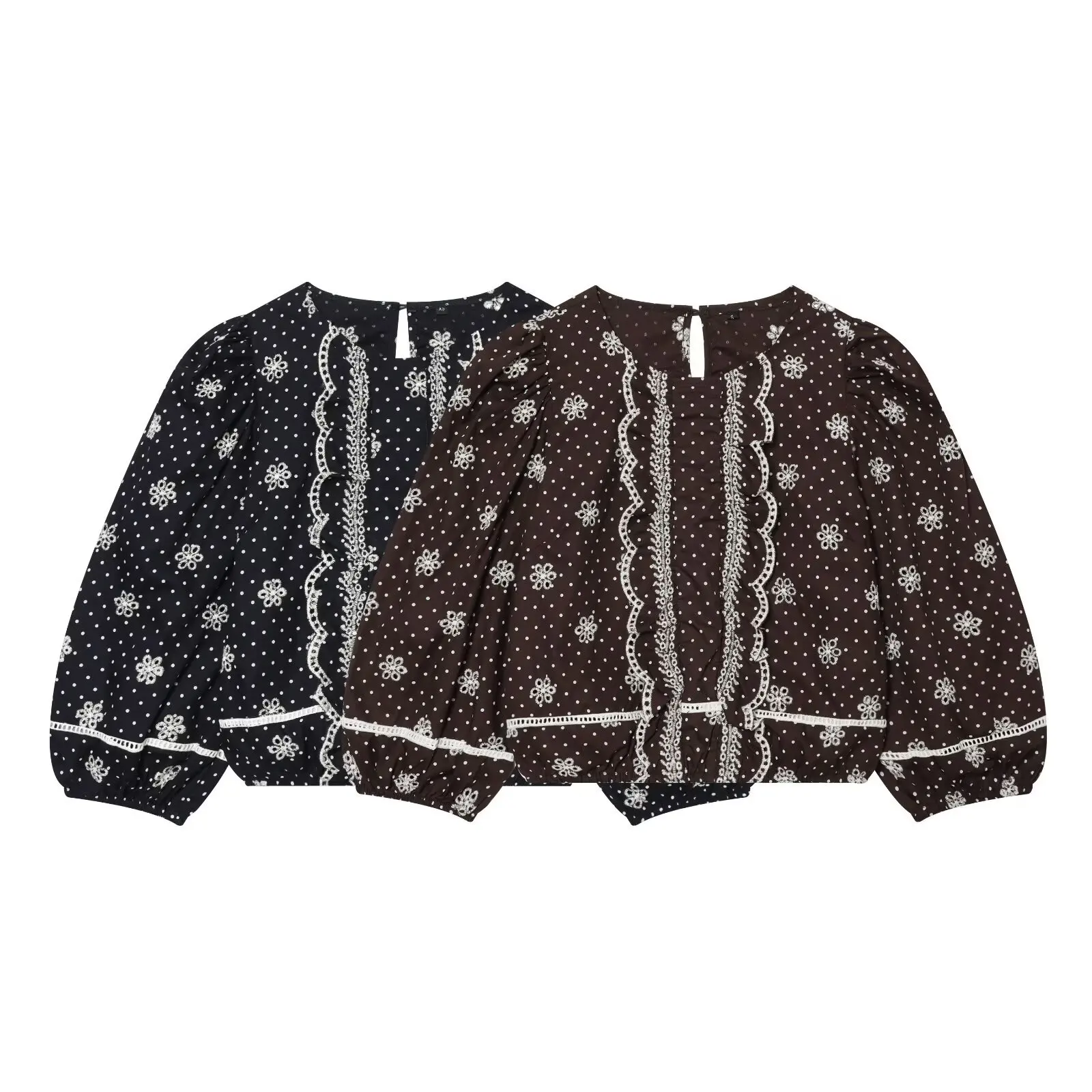 Withered Fashionable Temperament Women's Versatile Hollow Embroidery Polka Dot Shirt Woman Clothes Shirts & Blouses Women's