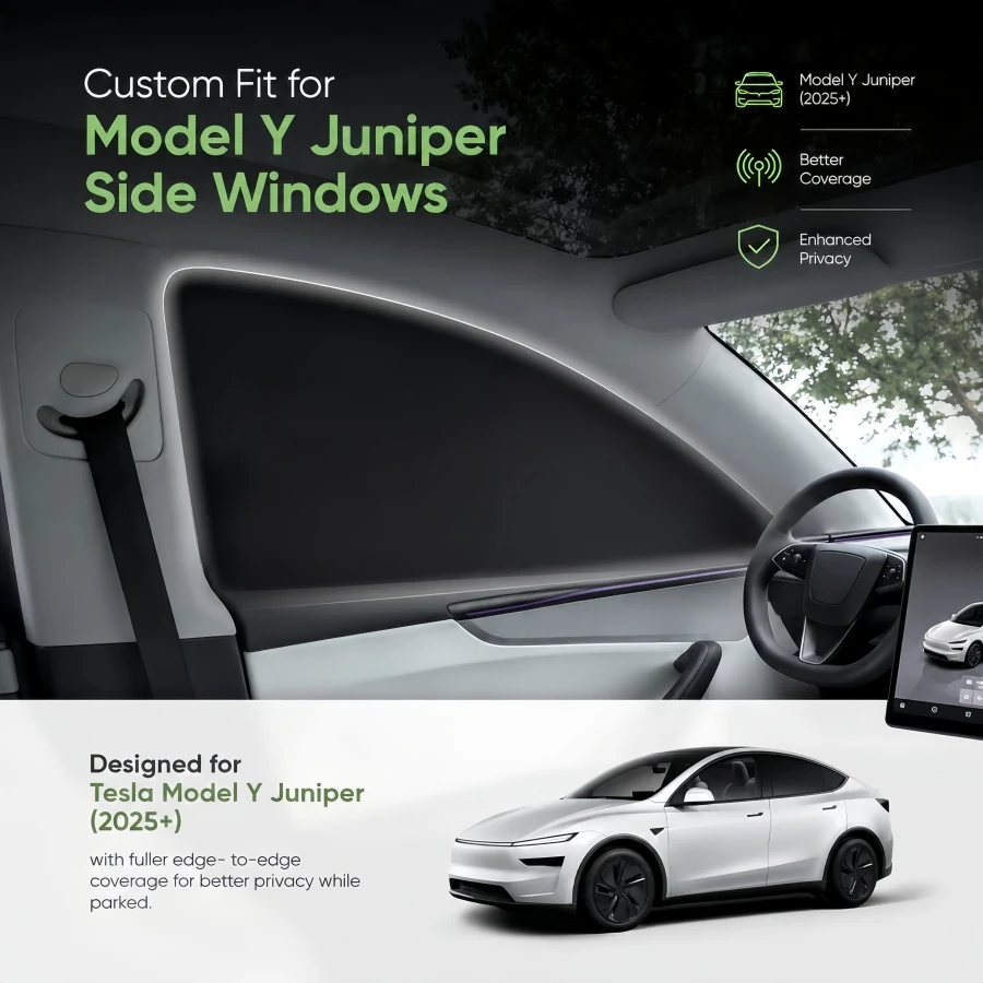 For Tesla Model Y Juniper 2025 2026 Side Window Sunshades Wear-on Full Blackout Wear-on Privacy Car Window Covers 4PCS Set