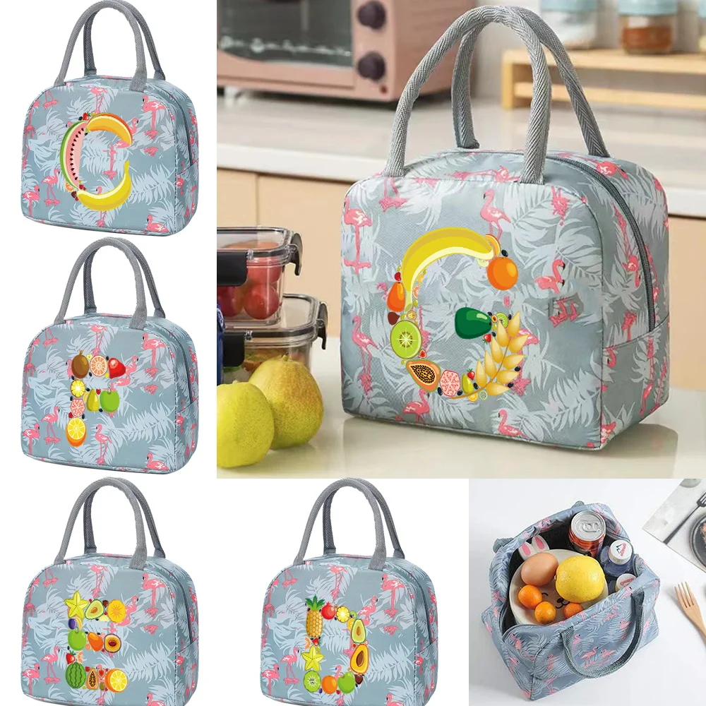 

Lunch Box Thermal Bag Cute Sweet Trendy Tote Food Storage Bag Organizer Kids Blue Flamingo Printing Fruit Series