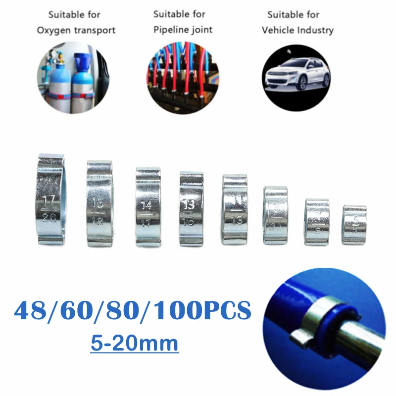 

60/80/100Pcs 5-20mm Double Ear Hose Clamp Zinc Plated Fuel Pipe Water Hose Clamp Bagi-packed/Box-packed