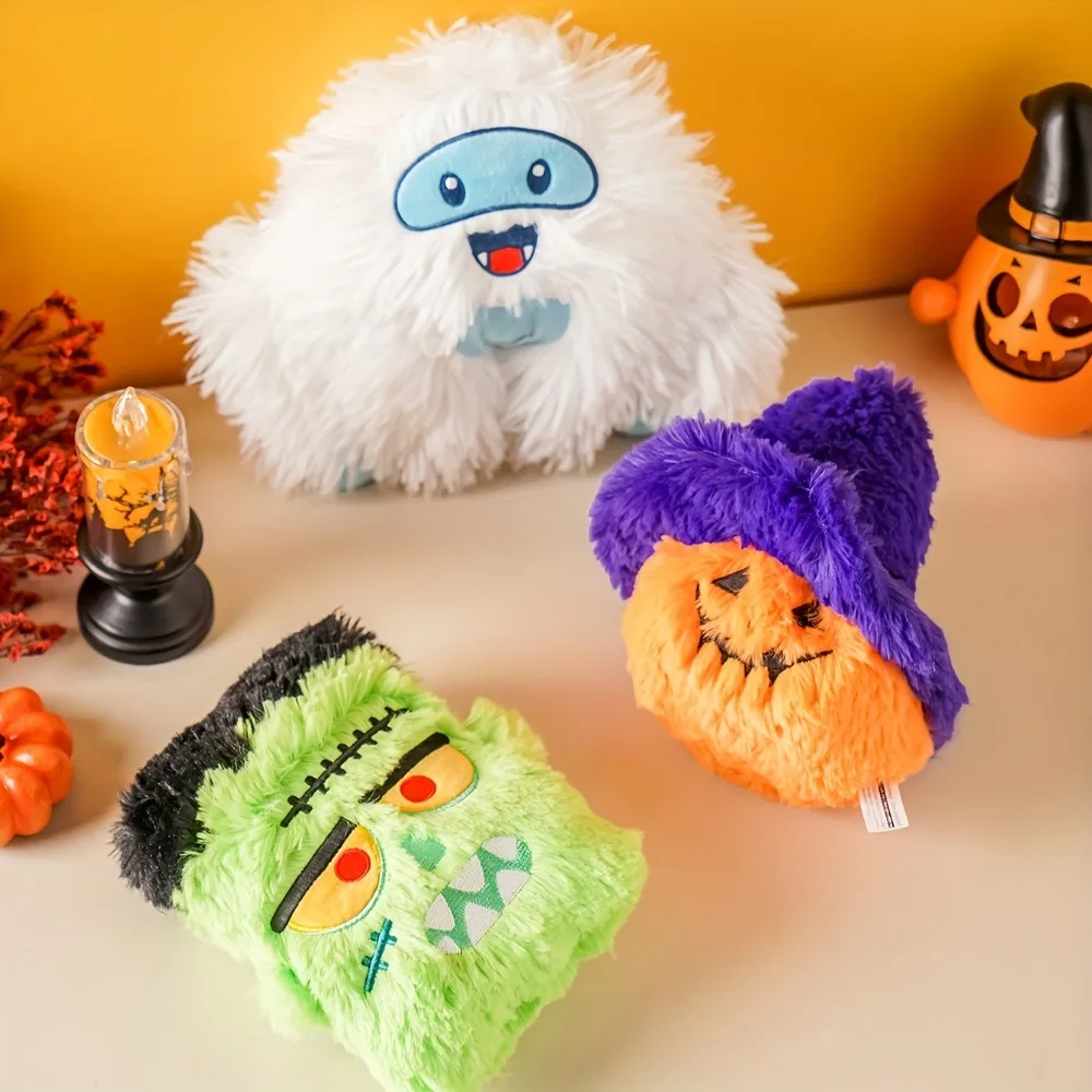 Halloween Interaktive Stimme Haustier Plüschtier Grünes Monster Yeti Kürbis Zauberer Form Langes Haar Haustierspielzeug für kleine bis große Hunde/Katze