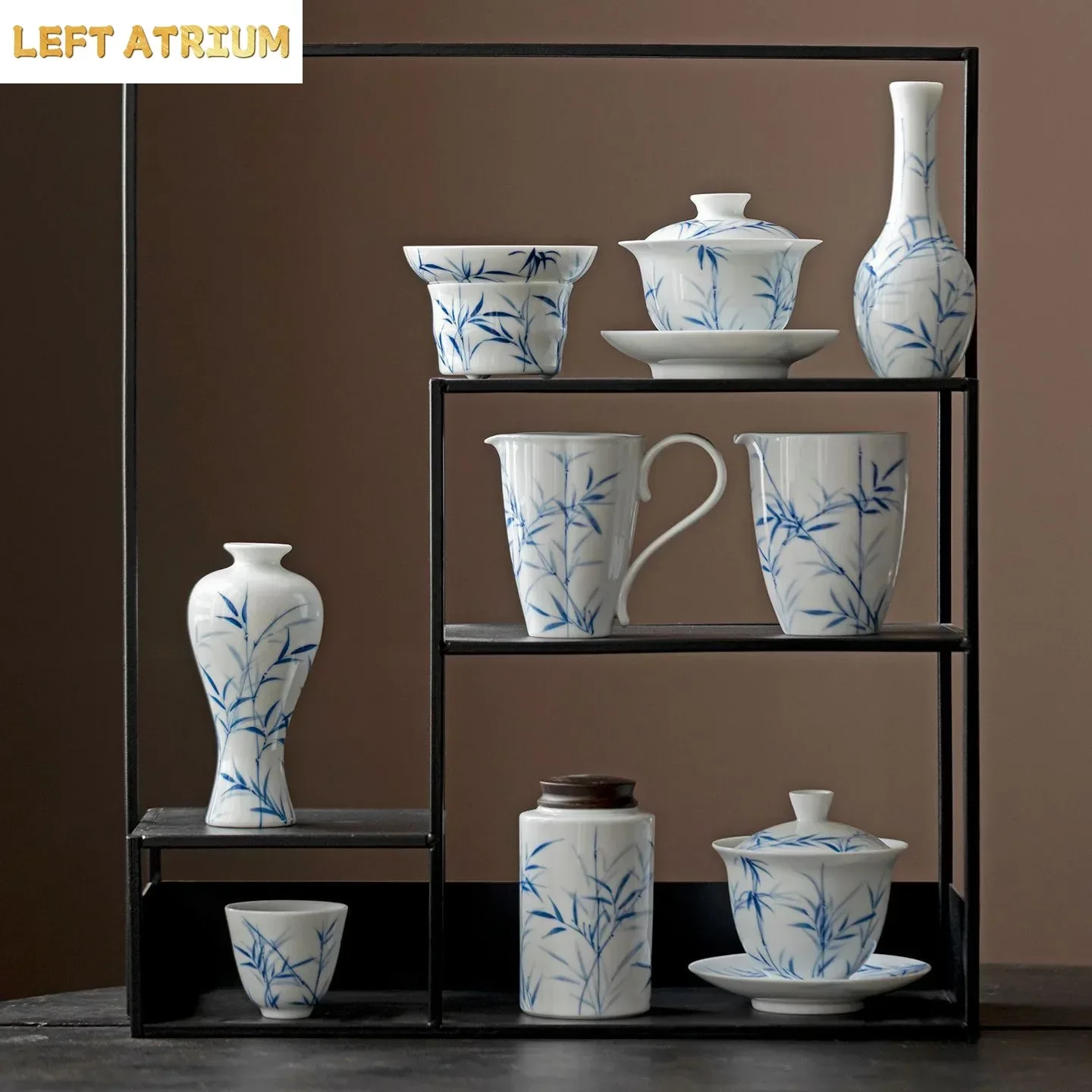 Hand-painted Blue and White Bamboo Shadow Collection Underglaze Color Teacup Cover Bowl Small Vase Fair Cup Tea Filter TeaPot