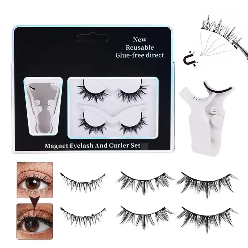 Kit de 2 pares de pestañas magnéticas, pestañas postizas magnéticas naturales 3D, juego de pinzas para pestañas magnéticas reutilizables, extensiones de pestañas