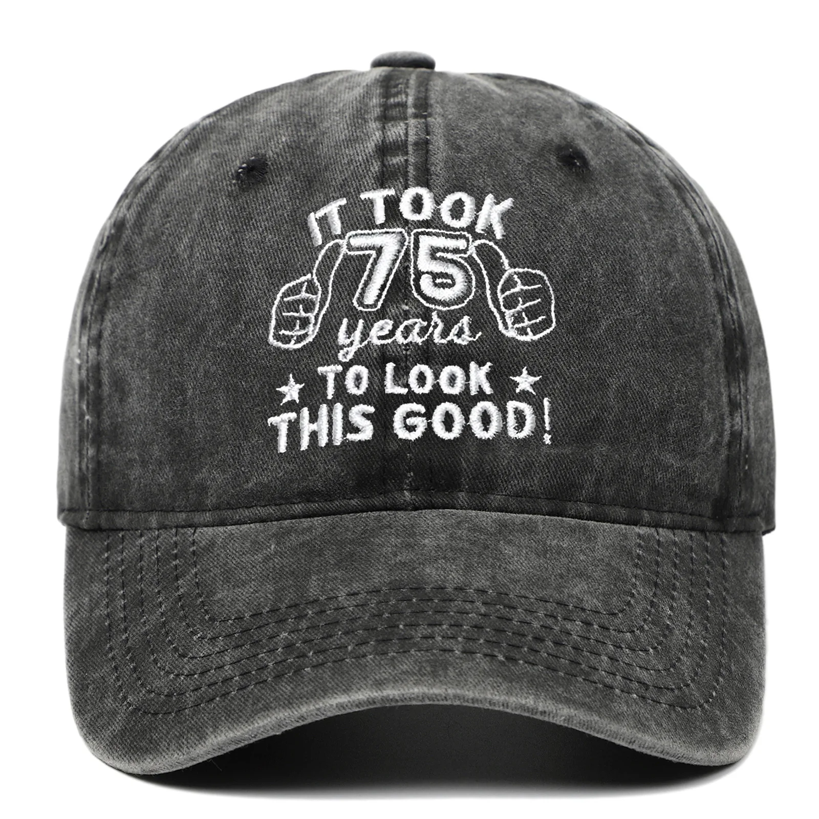 

New 70Th Birthday Gift Embroidered Pure Cotton Distressed Washed Baseball Cap Sun Hat