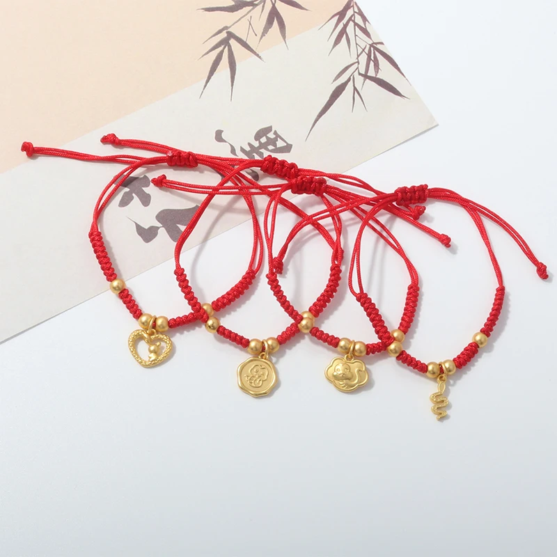 2025 Snake Year Lucky Red Rope Bracelet Chinese Style Zodiac Snake Braided Hand Chain Women Fashion Jewelry Xmas New Year Gift