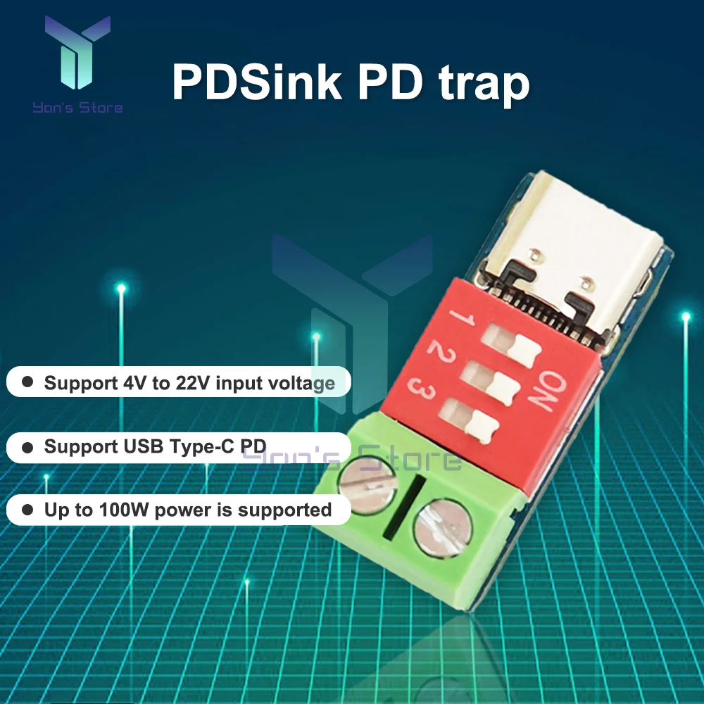 1PC 5~20V PD/QC Fast Charging Supports USB/Type-C/PD Interface Test Board 100W Intelligent Trigger Power Supply Deception Module