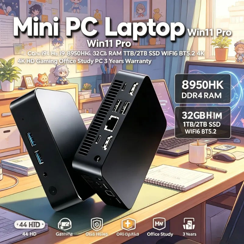

Mini Laptop Win11 Pro, Core i9 8950HK, 32GB RAM, 1TB/2TB SSD, WiFi6 BT5.2, 4K HD, Gaming Office Study, 3Y Warranty
