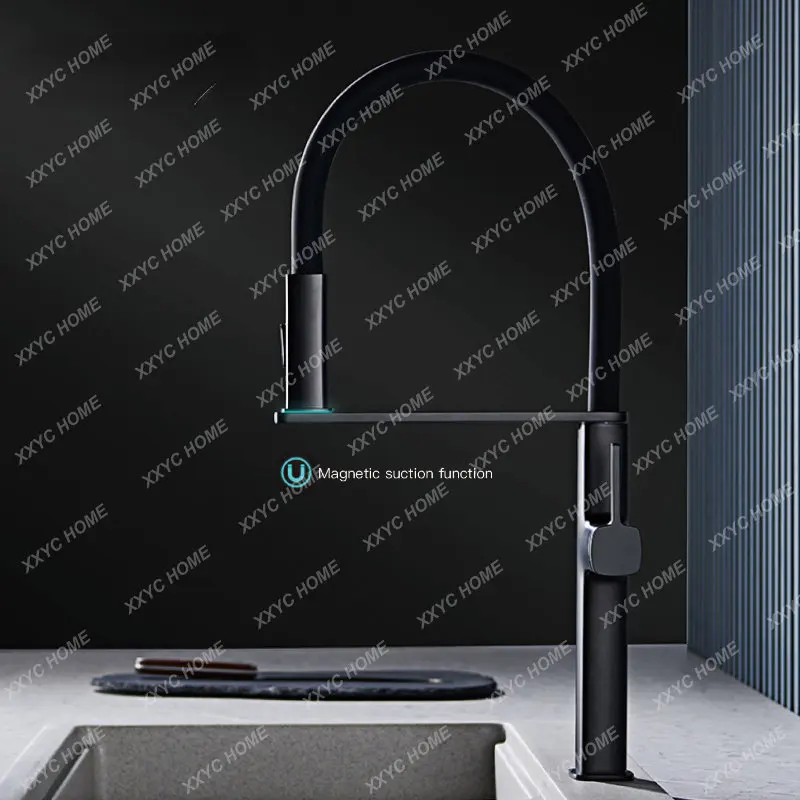 black brass kitchen faucet magnetic suction design dual function single handle cold and hot dual control sink faucet