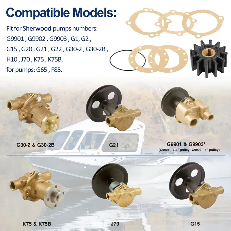 09959K 09959K-SHW 12 Blade Impeller Kit Replacement for Sherwood Water Pump, for Sierra , Yamaha ,Jabsco ,Volvo/OMC More