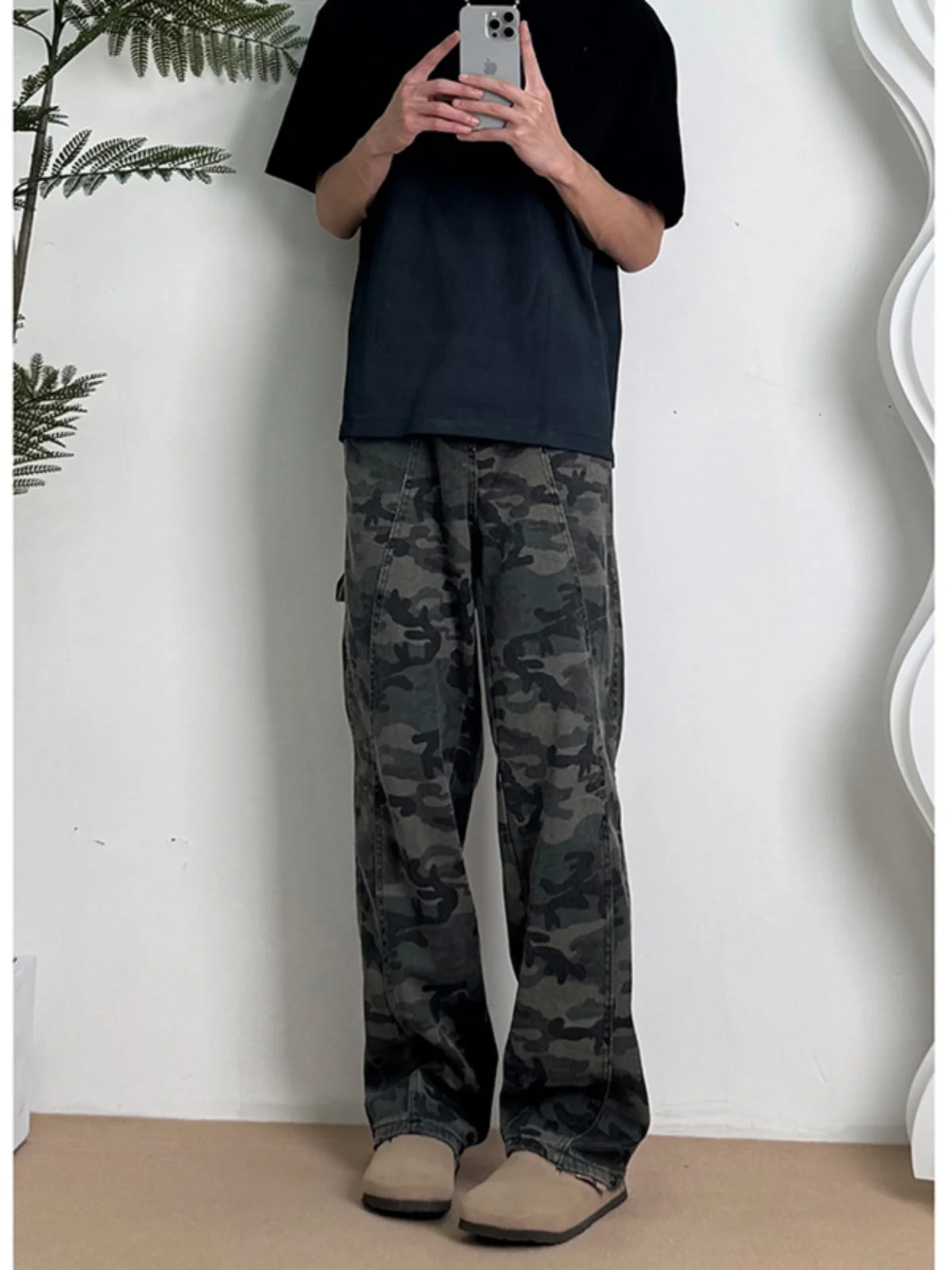 

American Street Camouflage Men's Jeans Summer Splicing Loggers Casual Hiphop Haome Flared Straight Leg Jeans