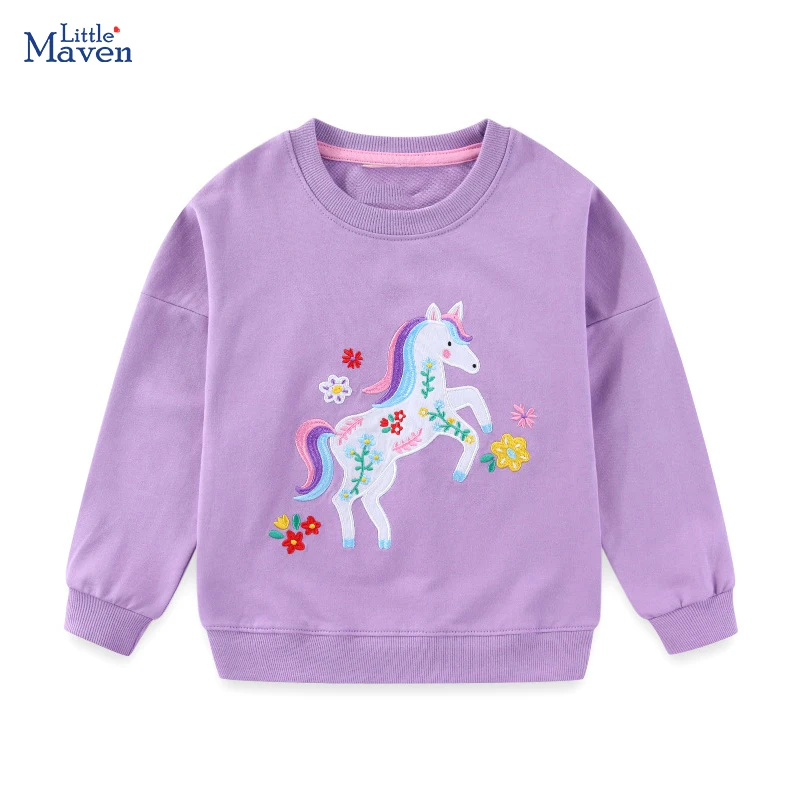 

Детская одежда Little maven, детская одежда, осень 2024, топы для маленьких девочек, костюмы с единорогом из мультфильма, хлопковые весенние кофты