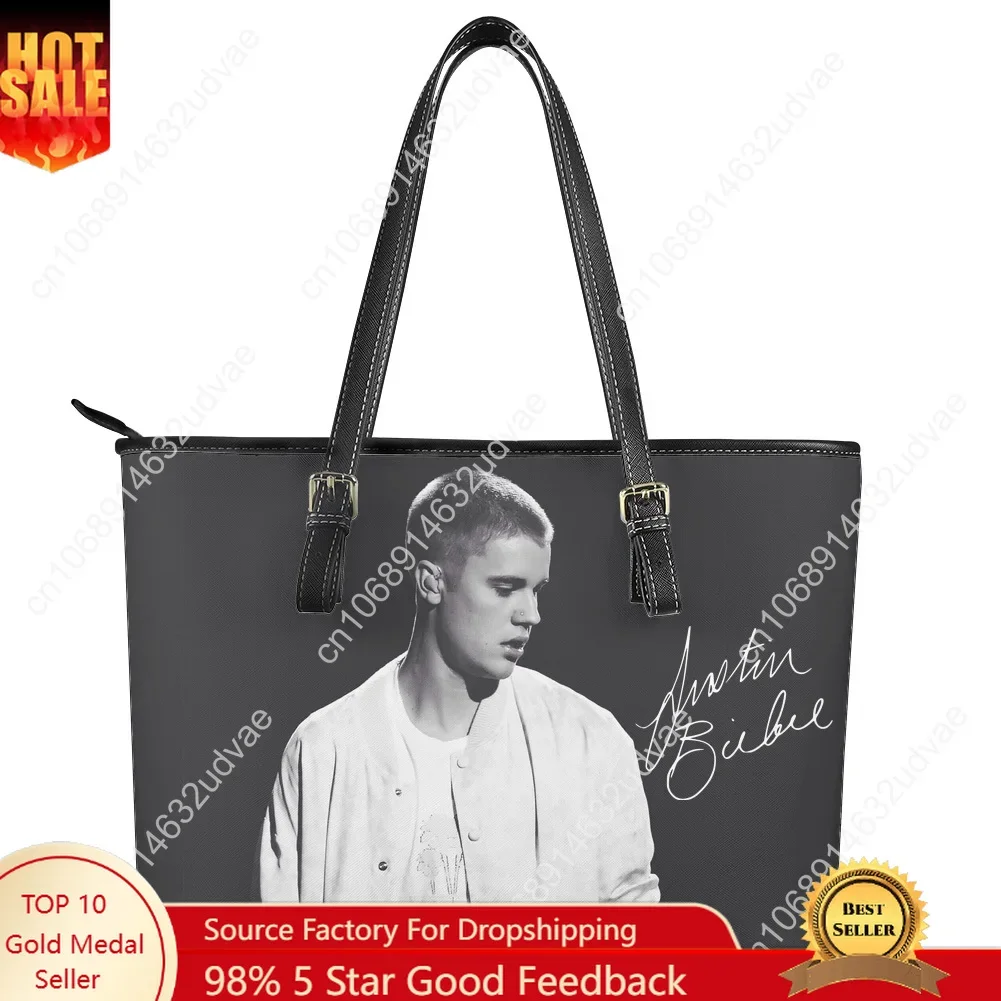 

Justin Bieber Handbag Womens Mens Personalized Tote Bag Fashion Shoulder Bag Business Commuter Leather Purse Grocery Bag Gift