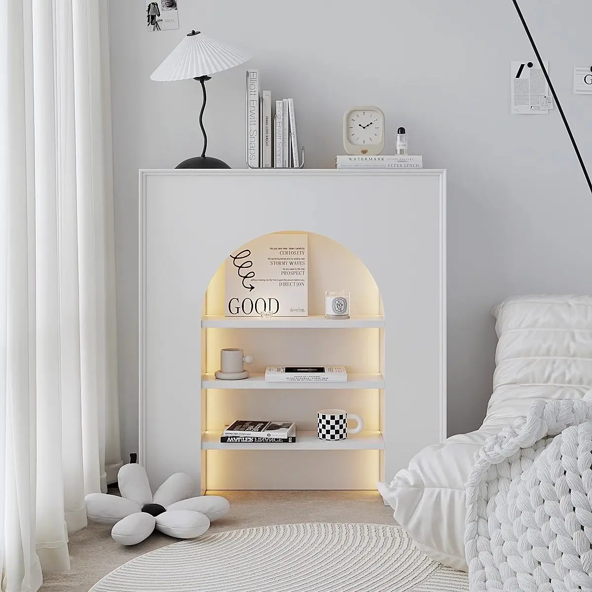 French lighted white fireplace decorative cabinet living room simple entrance display cabinet live broadcast room B&B arch shelf