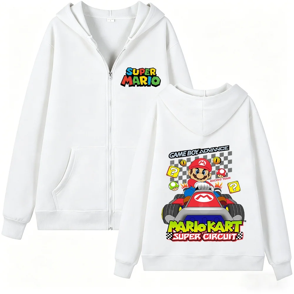 

Kids' Zip-Up Hoodie with Super Mario Garage Racing Adventure Print, Classic Super Mario Ride Ultimate Speed Championship Design