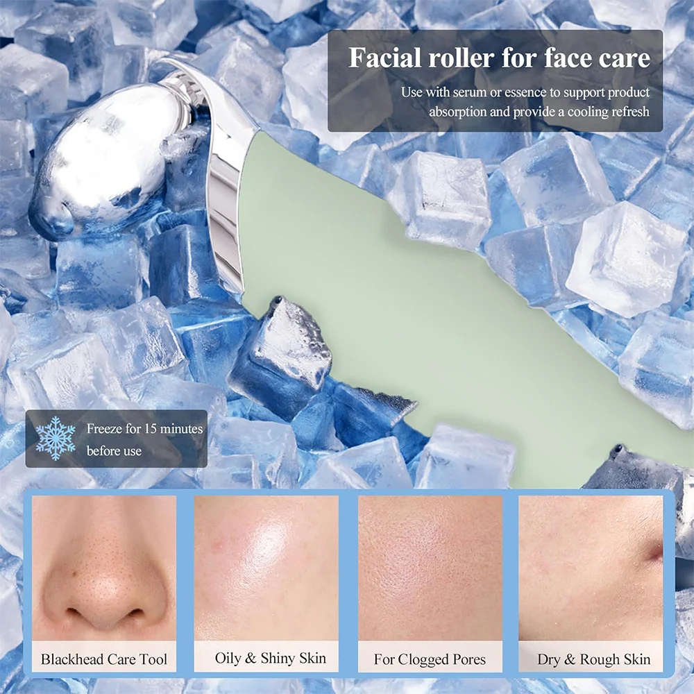 2-in-1 mee-eter verwijderaar gereedschap gezichtsschraper voor poriënreiniging huid scrubber gezicht spatel met koeling ijsroller huidverzorgingstool