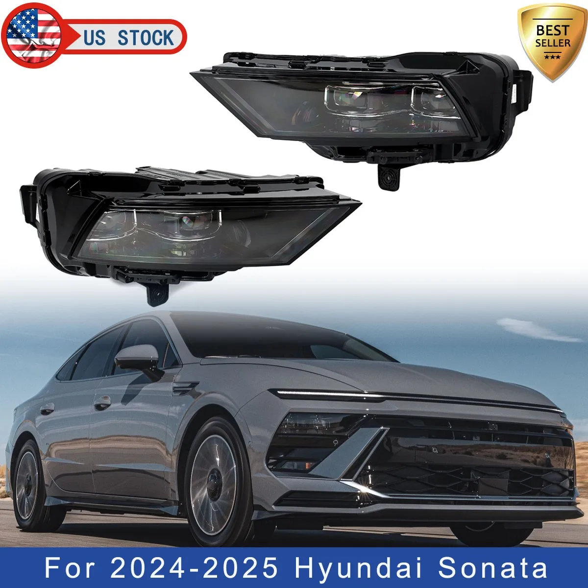 

LED Headlight Assembly For Hyundai Sonata SEL SE Sedan 4-Door 2024 2025 Headlamps Double Beam Driving Lights Plug and Play