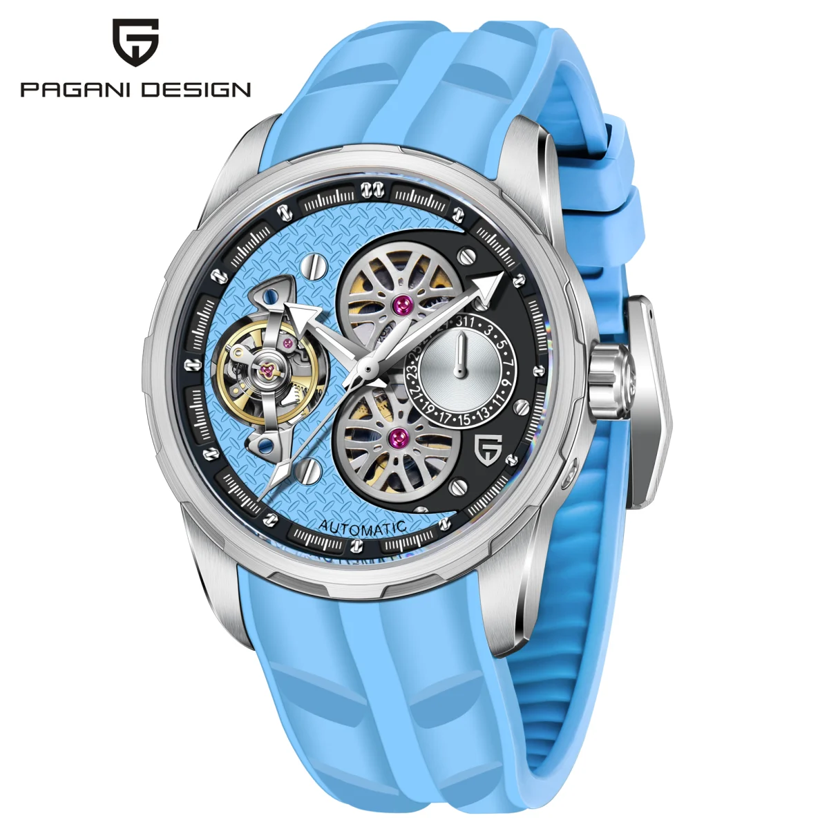 PAGANI DESIGN PDYS022 Men's Mechanical Watch Tourbillon Skeleton Wristwatch 10Bar Driving Fluorine Rubber Strap Watches For Men