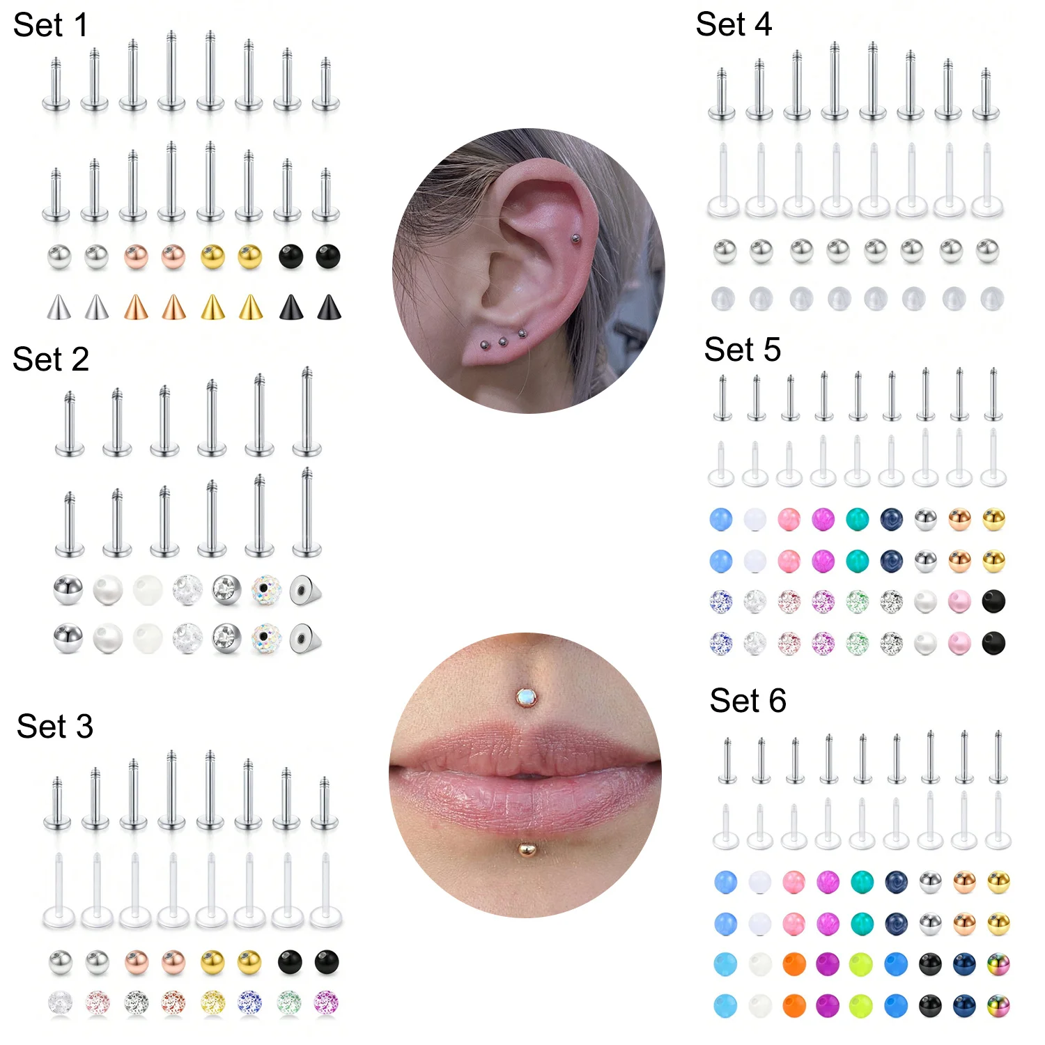 16G Edelstahl Tragus Knorpel Helix Ohrstecker Medusa Lippenring Labret Ersatzkugeln Lippenringe Ohrring Piercing