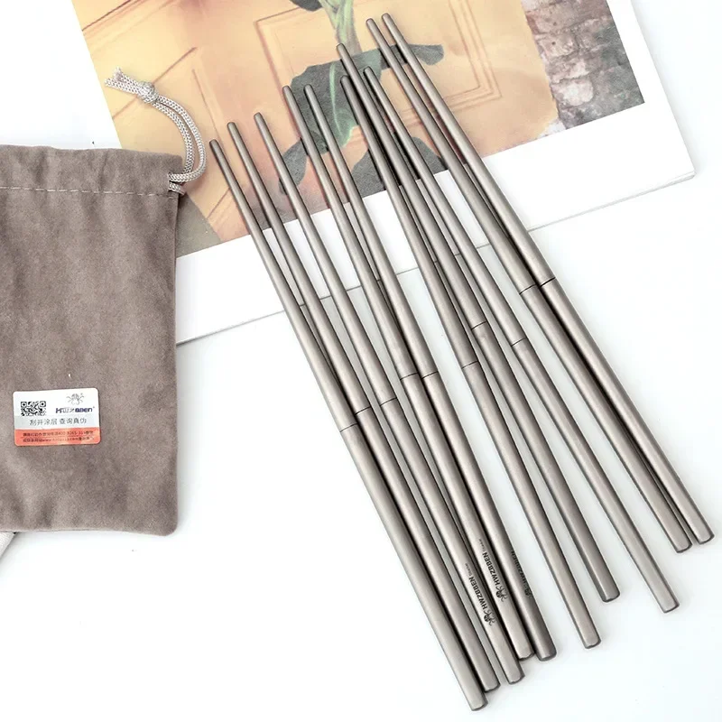 HWZBBEN Titanium Foldable Chopsticks Outdoor Camping Travel Tableware Portable Household Supplies Lightweight Storage Bag view 3