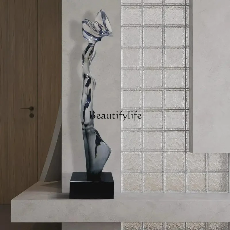 

Modern abstract transparent resin sculpture entrance large floor ornament hotel decoration advanced