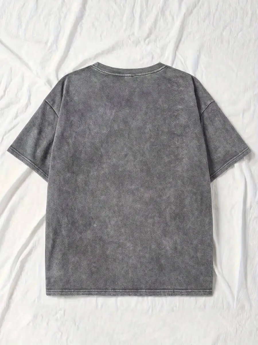 

Washed Retro Distressed Gray Cotton T-Shirt Unisex Streetwear Casual Short Sleeve
