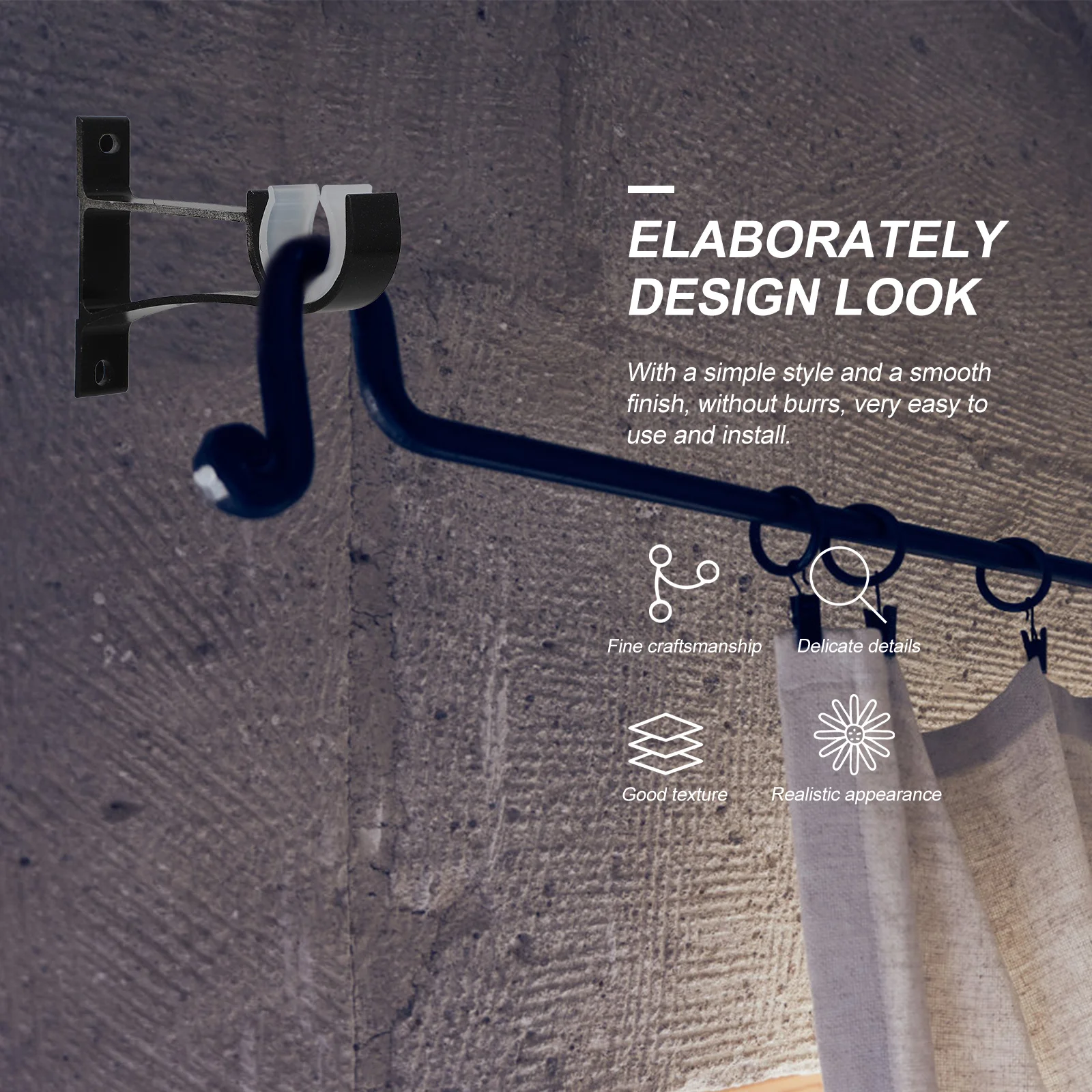 

1Set Elaborately Designed Curtain Rod Brackets Good Hand Feeling Suitable Home Office Store Hotel Company Dormitory Accessories